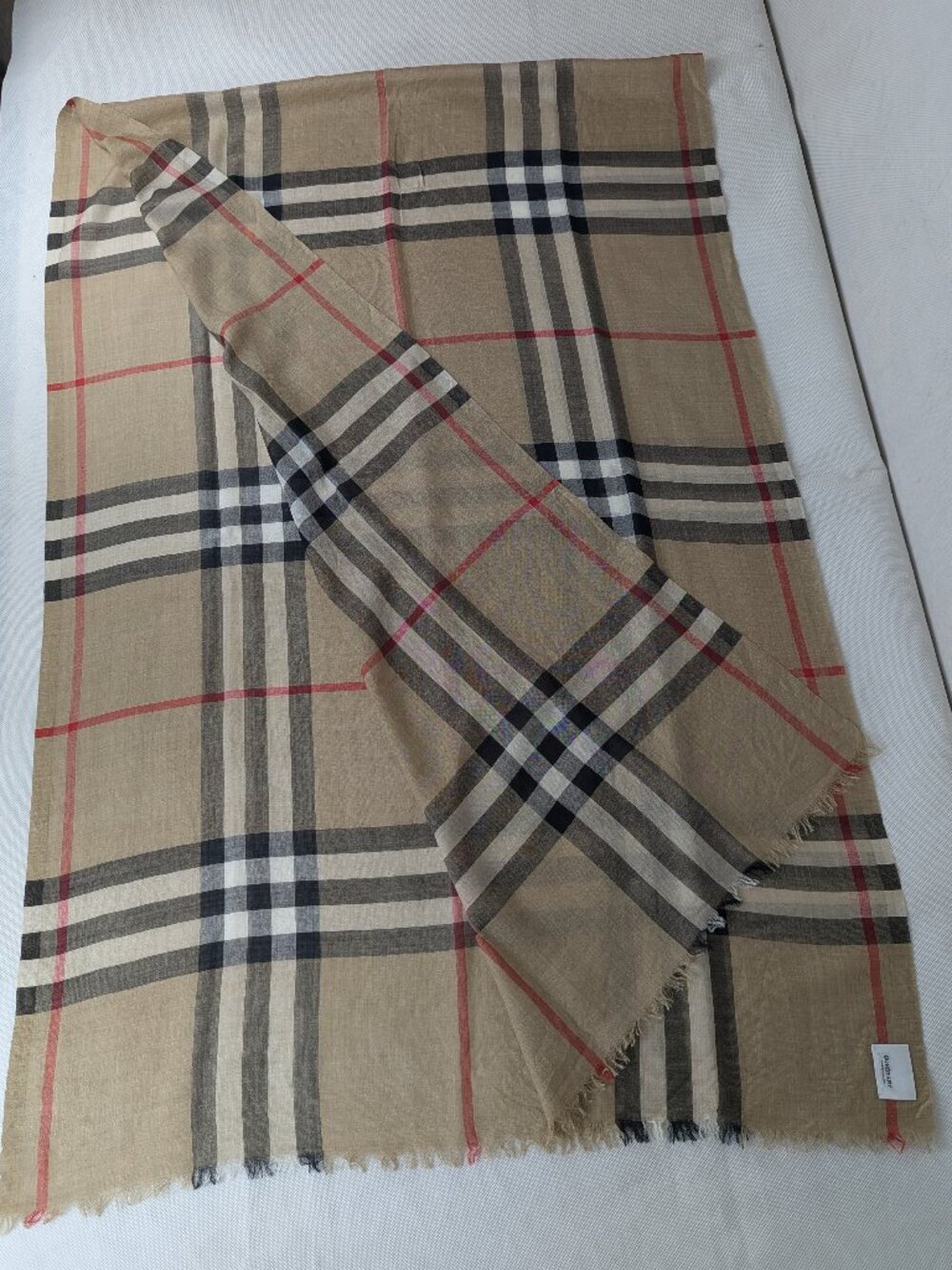 Burberry Classic Check Silk Beige Scarf Shawl/Wrap Made in Italy
